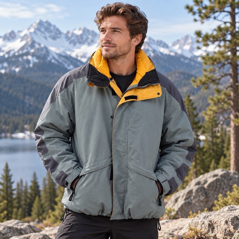 Nike ACG Therma-FIT Jacket Mens L Gray Yellow Insulated Outdoor Ski Coat Vintage